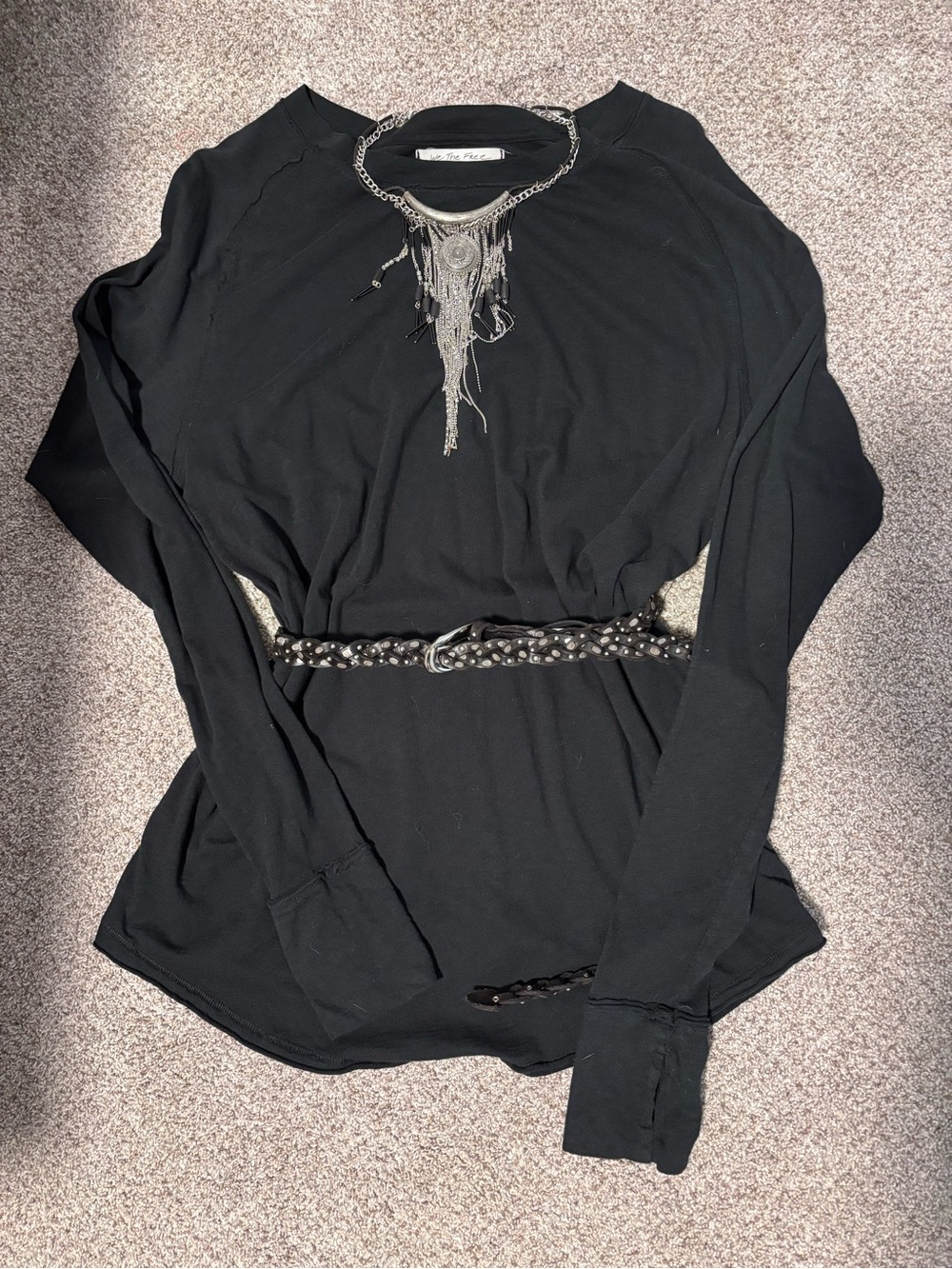 We The Free Black Long-Sleeve Crewneck Tunic Top